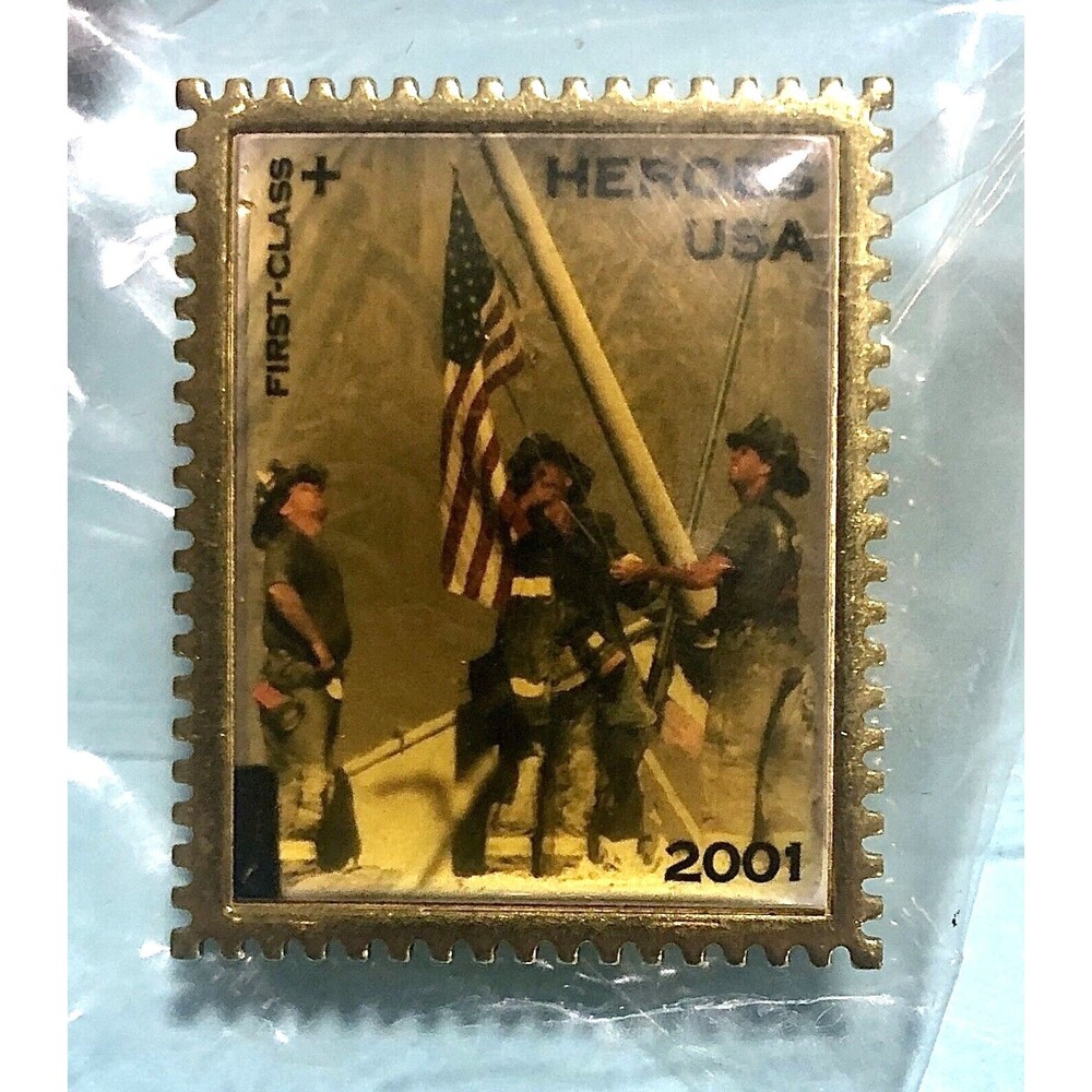Heroes 2001 USPS Stamp,9/11 Firefighters & Police pin